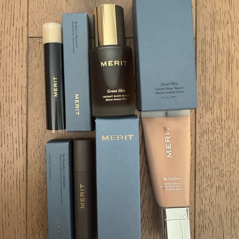 Merit Serum tinted spf, brush and complexion stick
